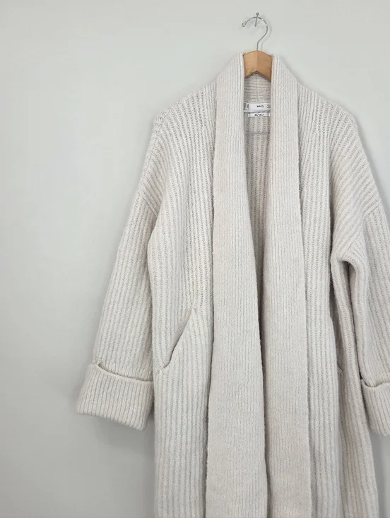 MANGO midi soft cozy cushy thick ribbed oversized sweater coat Small - Picture 8 of 12